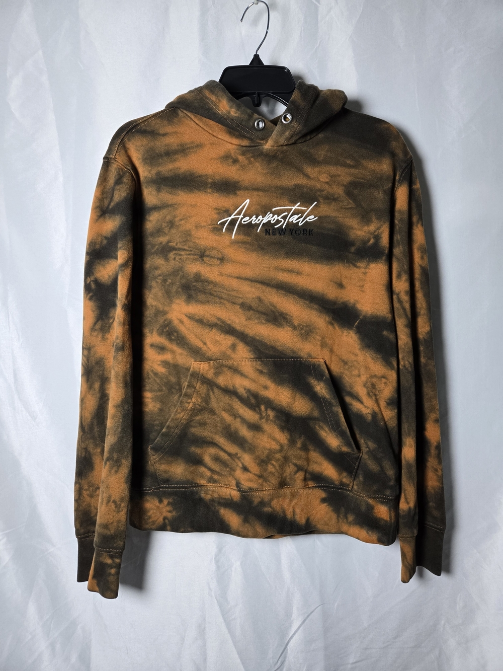 Aeropostale Men's Orange & Black Tie-Dye Crewneck Hoodie